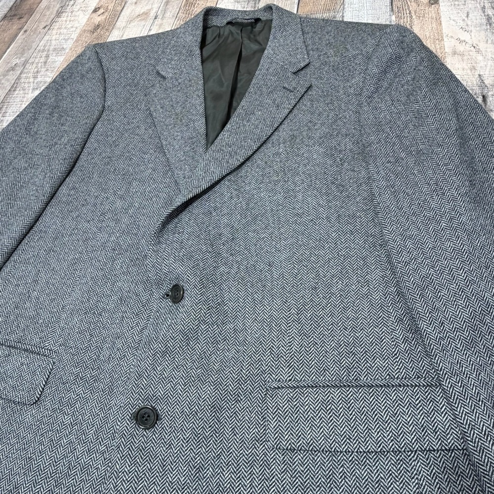 Brooks Brothers 346 Blazer Mens 44L Grey Lambswool Herringbone Vintage Y2K Coat